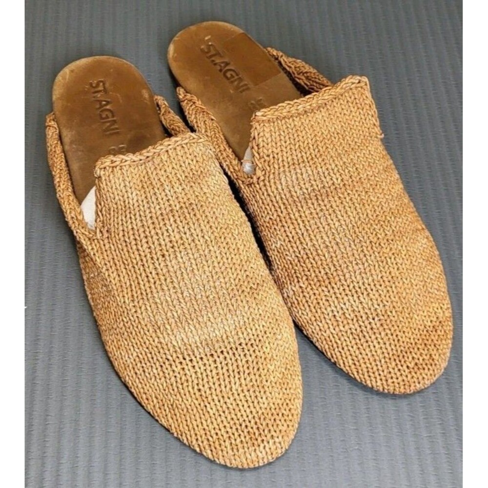 St. Agni Women's Mae Knit Mules Leather Organic Natural Woven Size 38